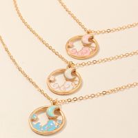 Nihaojewelry Wholesale Jewelry New Simple Round Moon Dripping Oil Pendent Necklace main image 5