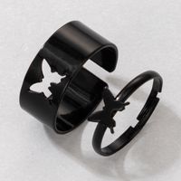 Nihaojewelry Wholesale Jewelry Simple Butterfly Stitching Couple Opening Adjustable Ring 2-piece Set sku image 2