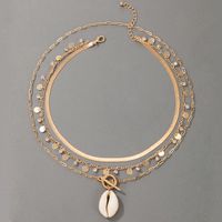 Nihaojewelry الجملة مجوهرات البوهيمي الذهبي القرص شرابة قذيفة قلادة متعددة طبقة قلادة main image 3