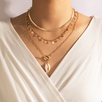 Nihaojewelry Großhandel Schmuck Böhmische Goldene Scheibe Quaste Muschel Anhänger Mehrschichtige Halskette sku image 1