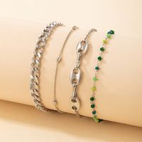 Vente En Gros Bijoux Rétro Perles De Riz Vertes Chaînes Épaisses Bracelets De Cheville Ensemble De 4 Pièces Nihaojewelry main image 4