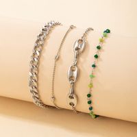 Wholesale Jewelry Retro Green Rice Beads Thick Chain Anklets 4-piece Set Nihaojewelry main image 3