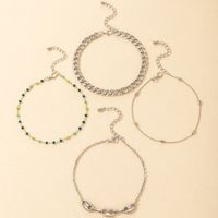 Wholesale Jewelry Retro Green Rice Beads Thick Chain Anklets 4-piece Set Nihaojewelry main image 5