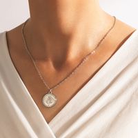 Nihaojewelry Wholesale Jewelry New Silver Rose Pattern Disc Pendant Necklace main image 1