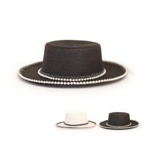 Wholesale Fashion Wide-brimmed Pearl-rim Flat Straw Hat Nihaojewelry main image 1