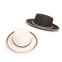 Wholesale Fashion Wide-brimmed Pearl-rim Flat Straw Hat Nihaojewelry main image 4