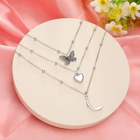 Wholesale Jewelry Retro Moon Butterfly Heart Pendant Necklace 3-piece Set Nihaojewelry main image 4