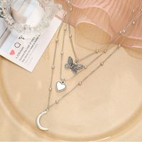 Wholesale Jewelry Retro Moon Butterfly Heart Pendant Necklace 3-piece Set Nihaojewelry main image 5