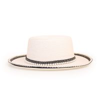 Wholesale Fashion Wide-brimmed Pearl-rim Flat Straw Hat Nihaojewelry sku image 2