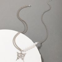 Nihaojewelry Wholesale Jewelry New Simple Hollow Butterfly Pendant Pearl Chain Necklace main image 5