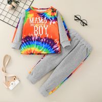 Wholesale Cartoon Letter Tie-dye Pullover Sweather Trousers Two-piece Suit Nihaojewelry main image 2