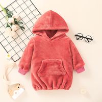 2021 Autumn And Winter Solid Color Plush Hooded Jacket Infant Pullover Fashion Children's Clothing In Stock Wholesale main image 2