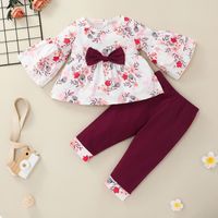 Wholesale Printing Long-sleeved Bow Children's T-shirt Trousers Set Nihaojewelry main image 1
