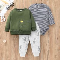 Großhandel Cartoon Drache Langarm Kinder Pullover Gestreifte Strampler Hose Dreiteiliges Set Nihaojewelry main image 2