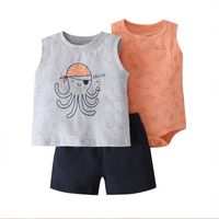 Wholesale Simple Octupus Pattern Children's Romper Vest Top Shorts Three-piece Suit Nihaojewelry main image 6