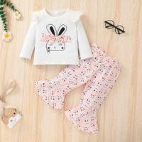 Wholesale Cute Rabbit Long-sleeved Pullover Children's T-shirt Flared Pants Two-piece Set Nihaojewelry main image 2