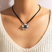 Nihaojewelry Wholesale Jewelry Fashion Silver Big Flower Pendant Black Rope Necklace sku image 1