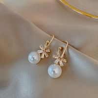 Nihaojewelry Wholesale Jewelry New Retro Flower Pearl Diamond Earrings main image 4