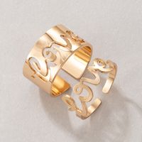 Wholesale Fashion Letter Love Hollow Stitching Couple Ring 2-piece Set Nihaojewelry sku image 1