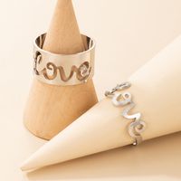 Wholesale Fashion Letter Love Hollow Stitching Couple Ring 2-piece Set Nihaojewelry sku image 2