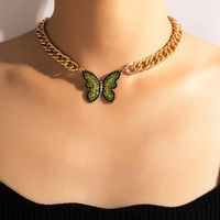 Nihaojewelry Wholesale Jewelry New Style Green Full Diamond Butterfly Pendant Thick Chain Necklace main image 2