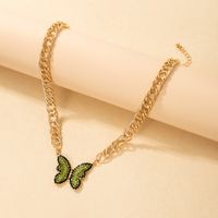 Nihaojewelry Wholesale Jewelry New Style Green Full Diamond Butterfly Pendant Thick Chain Necklace main image 3