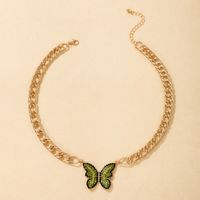 Nihaojewelry Bijoux En Gros Nouveau Style Vert Plein Diamant Pendentif Papillon Chaîne Épaisse Collier main image 5