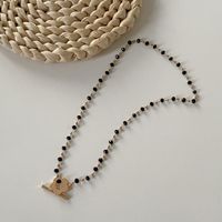 Wholesale Jewelry Black Crystal Glass Bead Chain Flower Pendant Ot Buckle Necklace Nihaojewelry main image 4