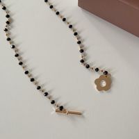 Wholesale Jewelry Black Crystal Glass Bead Chain Flower Pendant Ot Buckle Necklace Nihaojewelry main image 5