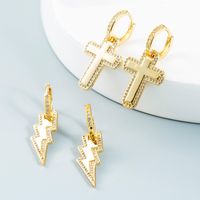 Nihaojewelry Wholesale Jewelry Korean Lightning Cross Copper Gold-plated Inlaid Zircon Earrings main image 1