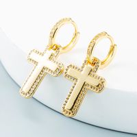 Nihaojewelry Bijoux En Gros Croix De Foudre Coréenne Boucles D&#39;oreilles En Zircon Incrusté De Cuivre Plaqué Or main image 4