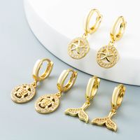 Nihaojewelry Bijoux En Gros Simple Creux Sirène Étoile De Mer Tortue Boucles D&#39;oreilles En Cuivre main image 1