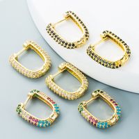 Jnihaojewelry Wholesale Jewelry Simple Double-sided U-shaped Copper Inlaid Color Zircon Ear Buckle main image 1