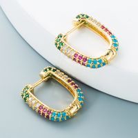 Jnihaojewelry Wholesale Jewelry Simple Double-sided U-shaped Copper Inlaid Color Zircon Ear Buckle main image 5
