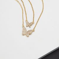 Wholesale Jewelry Butterfly Pendant Double-layer Copper Inlaid Zircon Necklace Nihaojewelry main image 4