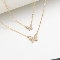 Wholesale Jewelry Butterfly Pendant Double-layer Copper Inlaid Zircon Necklace Nihaojewelry main image 5
