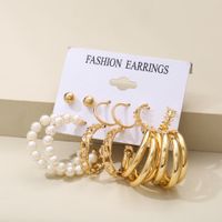 Nihaojewelry Wholesale Jewelry New Metal Circle Geometric Pearl Earrings 6-piece Set main image 1