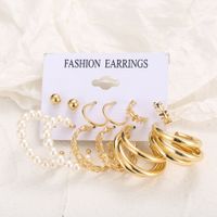 Nihaojewelry Wholesale Jewelry New Metal Circle Geometric Pearl Earrings 6-piece Set main image 4