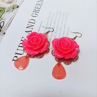 Wholesale Jewelry Red Rose Flower Ethnic Style Short Earrings Nihaojewelry main image 3