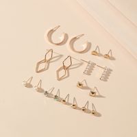 Wholesale Jewelry Retro Heart-shaped Inlaid Pearl Stud Earrings 9-piece Set Nihaojewelry main image 3