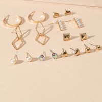 Wholesale Jewelry Retro Heart-shaped Inlaid Pearl Stud Earrings 9-piece Set Nihaojewelry main image 4
