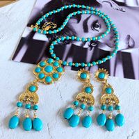 Wholesale Jewelry Vintage Turquoise Stone Pendant Long Necklace Earrings Nihaojewelry main image 1