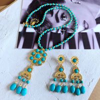 Wholesale Jewelry Vintage Turquoise Stone Pendant Long Necklace Earrings Nihaojewelry main image 3