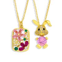 Wholesale Jewelry Flower Tag Rabbit Pendant Copper Inlaid Zircon Necklace Nihaojewelry main image 2