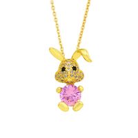 Wholesale Jewelry Flower Tag Rabbit Pendant Copper Inlaid Zircon Necklace Nihaojewelry main image 3