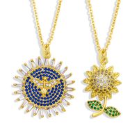 Wholesale Jewelry Sunflower Pendant Copper Inlaid Zircon Necklace main image 1