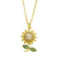 Wholesale Jewelry Sunflower Pendant Copper Inlaid Zircon Necklace main image 3