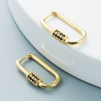 Nihaojewelry Wholesale Jewelry Simple Carabiner Style Copper Inlaid Color Zircon Ear Buckle sku image 2