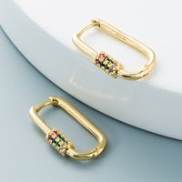 Nihaojewelry Wholesale Jewelry Simple Carabiner Style Copper Inlaid Color Zircon Ear Buckle sku image 3