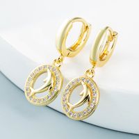 Wholesale Jewelry Hollow Dolphin Hippocampus Crab Copper Zircon Earrings Nihaojewelry sku image 3